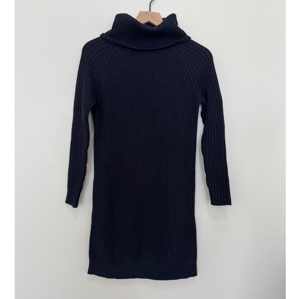 Uniqlo Women Navy Blue Waffle Cable Knit Turtleneck Sweater Dress XS 173258 Wool